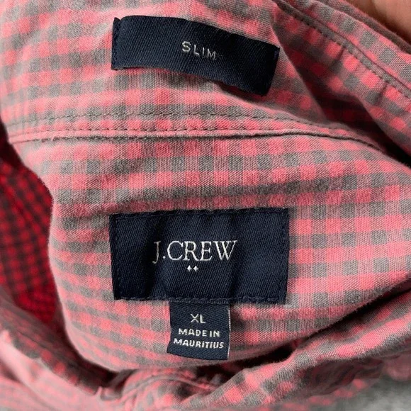J Crew Shirt Mens XL Red Gray Gingham Check Button Down Cotton Preppy Casual - Picture 9 of 11